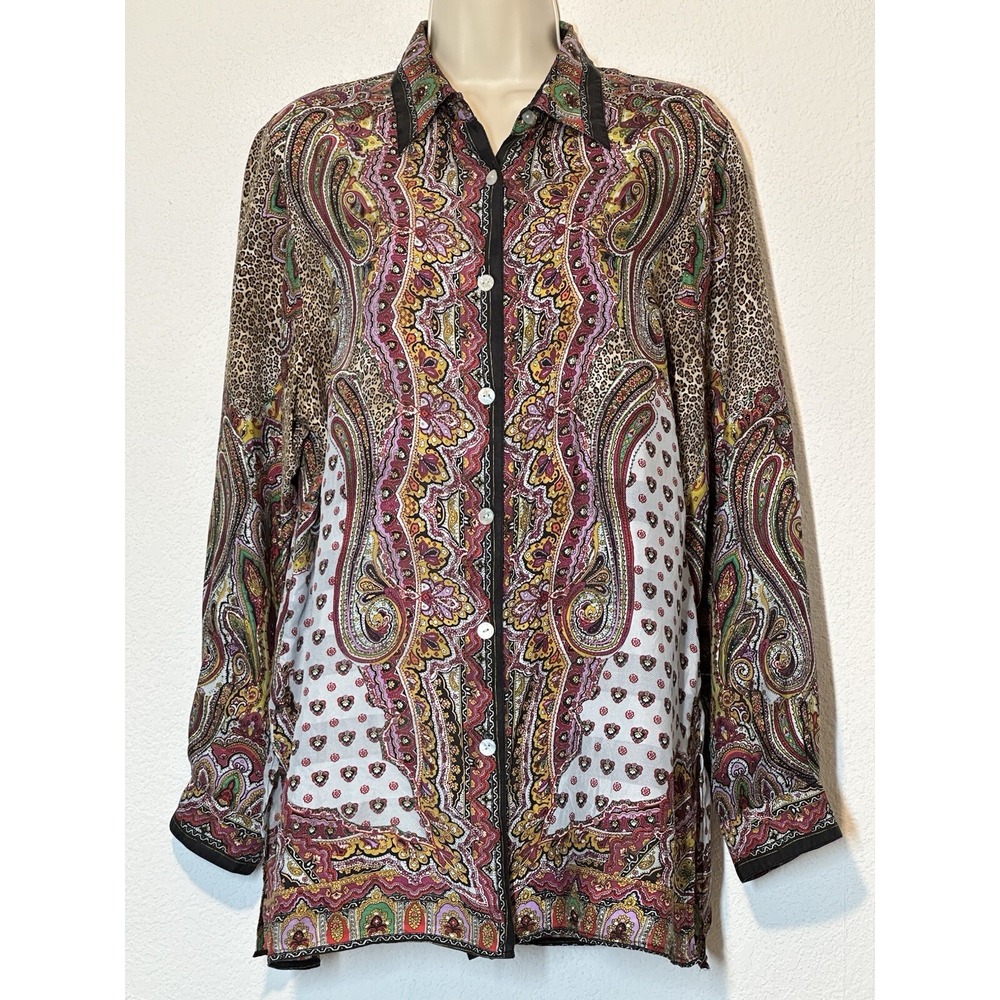 Gianna Silk XL Paisley‎ Shirt Tunic Top Blouse LS  Lightweight Boho Artsy Travel